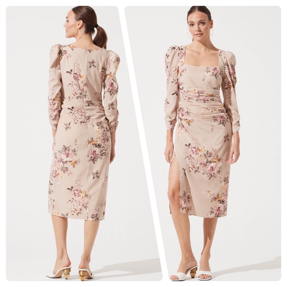 NWT | ASTR THE LABEL LONG SLEEVE RUCHED FLORAL MIDI